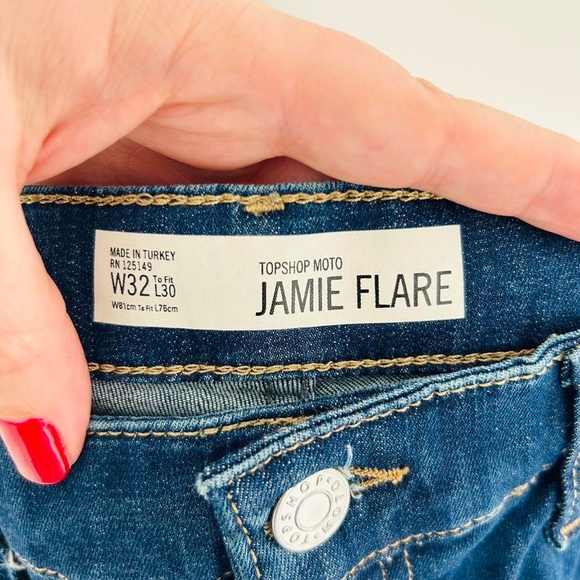 Topshop Moto Jamie flare jeans W32 L30 fits UK 12 Mid blue High rise retro 70s - Picture 6 of 6